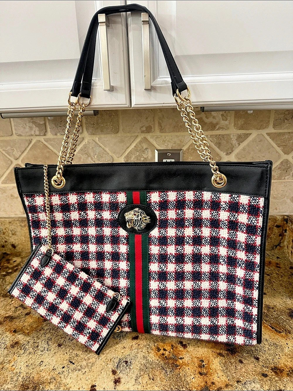 Checkered Tote in Black & Red Like New